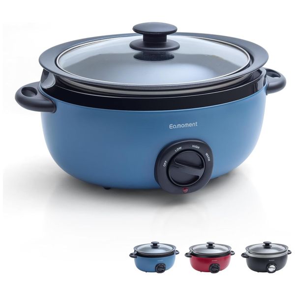 Panela Elétrica Antiaderente 3,2L com Aquecimento Uniforme para Cozinhar com Praticidade e 3 Níveis de Temperatura, 110V 163W, Eamoment, Azul
