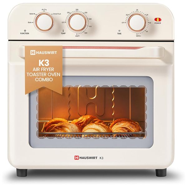 Forno Elétrico Retro 17,9L com 5 Modos de Temperatura, Temporizador e Espeto Rotativo, 110V 1250W, HAUSWIRT, Branco