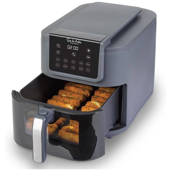 Fritadeira Elétrica Air Fryer 5 em 1, 7,5L com Janela para Visualização e 10 predefinições, 110V 1500W, Sur La Table, Cinza