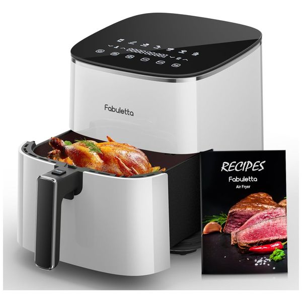 Fritadeira Elétrica Air Fryer 5.6L com 11 Funções Predefinidas, Display LED e Livro de Receitas, 110V 1750W, FABULETTA, Branca