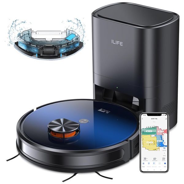 Aspirador Robô com Auto Esvaziamento, Navegação Lidar e Sucção de 3000Pa para Limpeza Profunda, 110V, ILIFE T10s, Preto