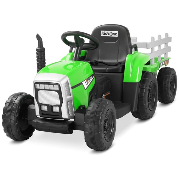 Trator Elétrico Infantil com Controle Remoto, Luzes de LED, 3 Marchas e MP3 para Crianças Acima de 3 Anos, 12V, Kidzone, Verde