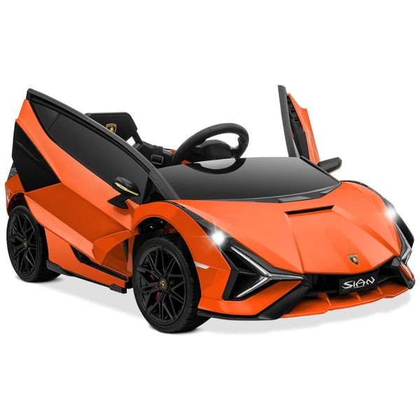 Carro Elétrico Infantil Lamborghini Sian Roadster com 2 Velocidades, Controle dos Pais, Som, Faróis de LED e Portas Hidráulicas, 12V, Kidzone, Laranja