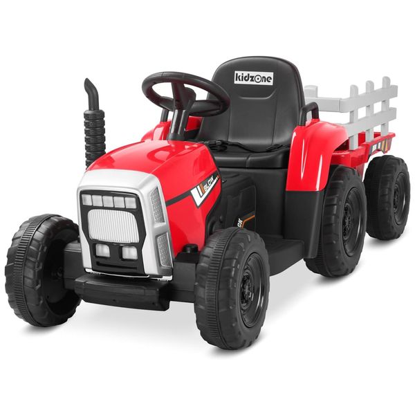 Trator Elétrico Infantil com Controle Remoto, Luzes de LED, 3 Marchas e MP3 para Crianças Acima de 3 Anos, 12V, Kidzone, Vermelho