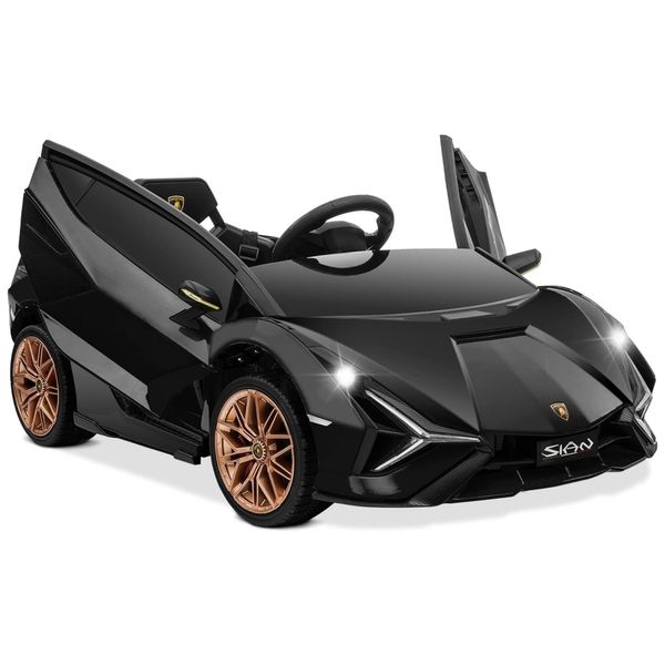 Carro Elétrico Infantil Lamborghini Sian Roadster com 2 Velocidades, Controle dos Pais, Som, Faróis de LED e Portas Hidráulicas, 12V, Kidzone, Preta