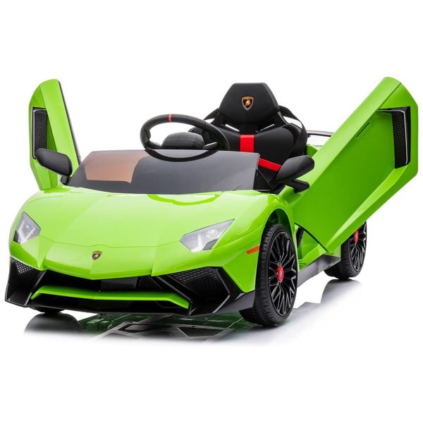 Carro Elétrico Infantil Lamborghini Aventador com 2 Velocidades, Controle dos Pais, Som, Faróis de LED e Portas Hidráulicas, 12V, Kidzone, Verde