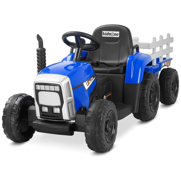 Trator Elétrico Infantil com Controle Remoto, Luzes de LED, 3 Marchas e MP3 para Crianças Acima de 3 Anos, 12V, Kidzone, Azul