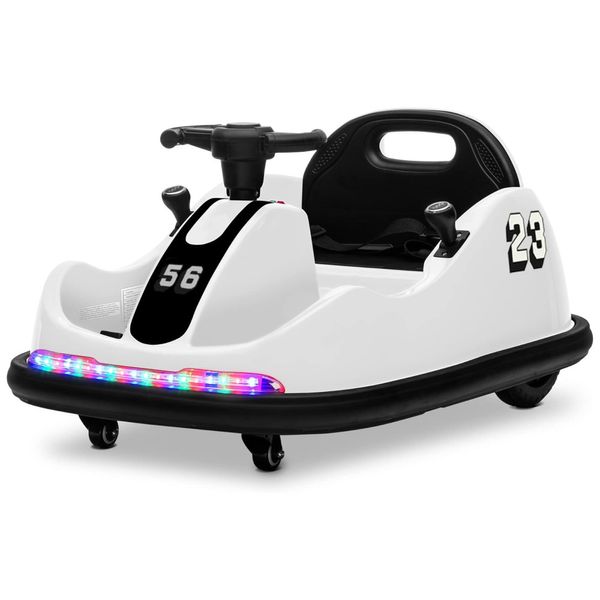 Carro Elétrico Infatil Bate Bate com Luzes LED, Controle Remoto, Rotação de 360º e 2 Modos de Condução Volante ou Joystick, 12V, Kidzone, Branco
