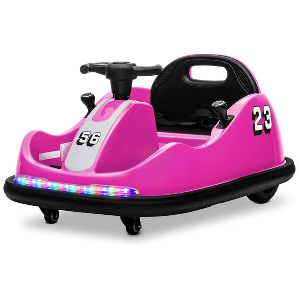 Carro Elétrico Infatil Bate Bate com Luzes LED, Controle Remoto, Rotação de 360º e 2 Modos de Condução Volante ou Joystick, 12V, Kidzone, Rosa