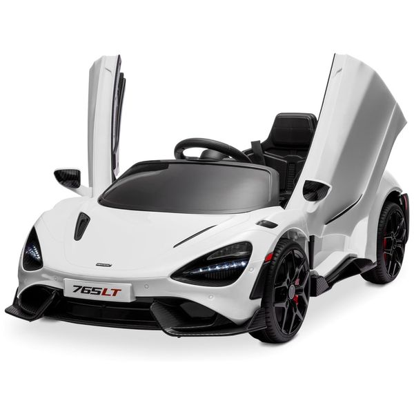 Carro Elétrico Infantil McLaren 765LT com 2 Velocidades, Controle dos Pais, Portas Hidráulicas, Partida Suave, Suspensão e Rodinhas de Treinamento