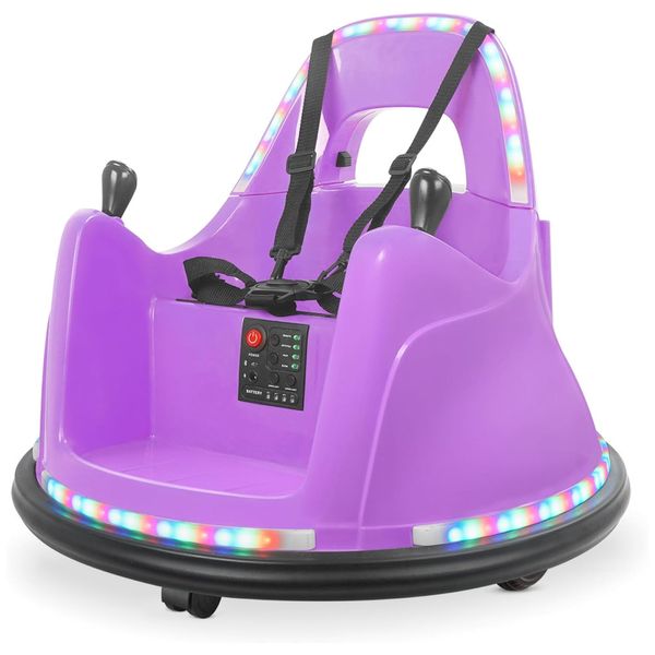 Carro Elétrico Infantil Bate Bate com 2 Velocidades, Controle Remoto e APP, Luzes LED, Bluetooth, Giro de 360 ​​° e Adesivo, 12V, Kidzone, Roxo