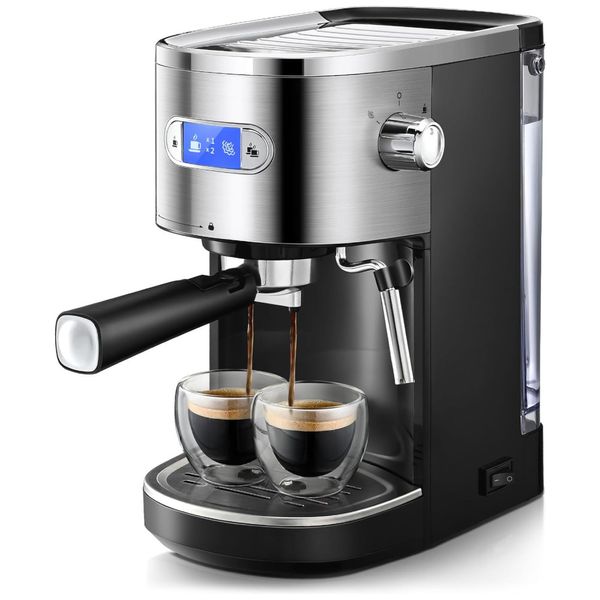 Maquina de Café Profissional 20 BAR com Bocal para Espuma de Leite, Controle de Temperatura PCB e Tanque de Água Removível, 110V, FREE VILLAGE, Preta
