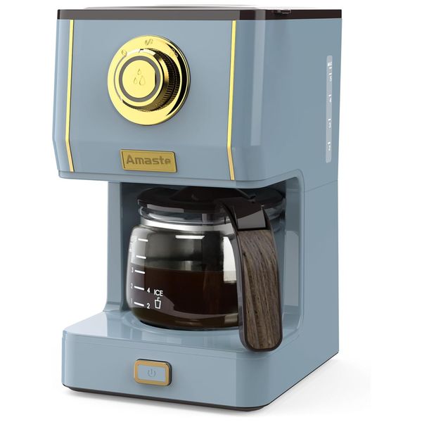 Cafeteira Retrô com 3 Modos de Preparo, Jarra de Vidro e Filtro Reutilizável, 110V 600W, Amaste, Azul