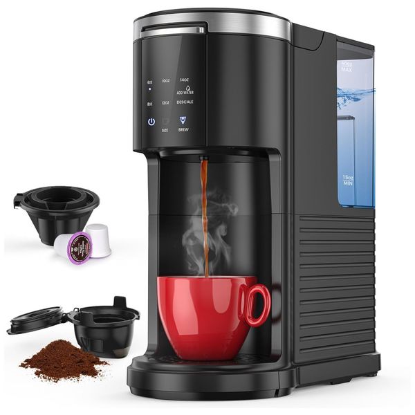 Máquina de Café de Cápsulas ou Café Moído Dose Única com Desligamento Automático e Tanque Removível, 110V 1000W, COWSAR, Preta