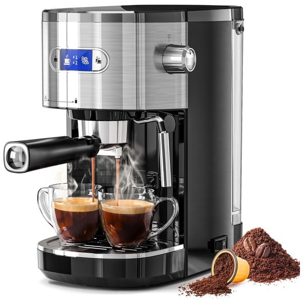Máquina de Café Expresso Profissional 20 BAR com Vaporizador para Leite 110V, Kismile, Preta