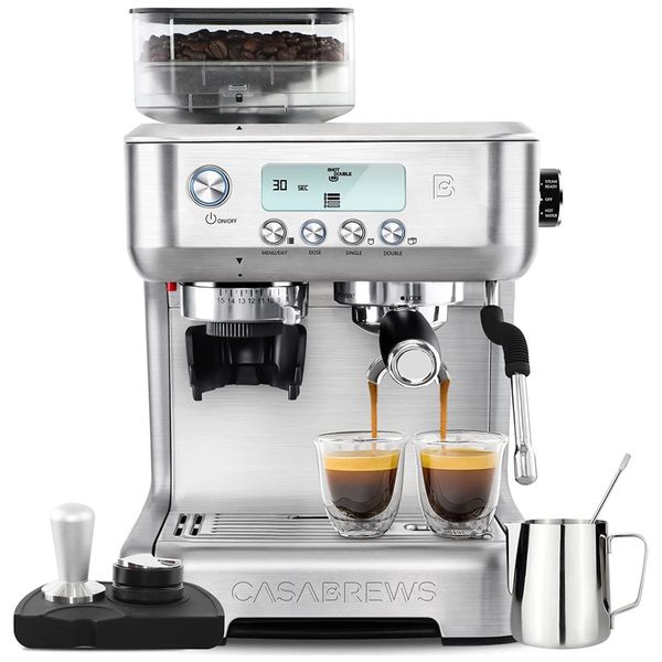 Máquina de Café Expresso com Espumador de Leite, 15 Opções de Moagem e Display LCD, 110V 1500W, CASABREWS, Prata