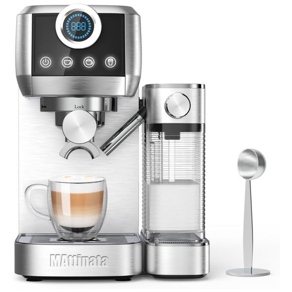 Máquina de Café Expresso 20 BAR com Batedor de Leite Automático e Display LED, 110V 1350W, MAttinata, Prata