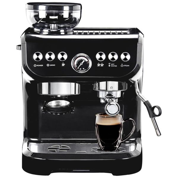 Máquina de Café Expresso 20 BAR com Batedor de Leite, Vaporizador, Moedor Embutido e Tanque de Água Removível de 2L, 110V 1450W, MIROX, Preta