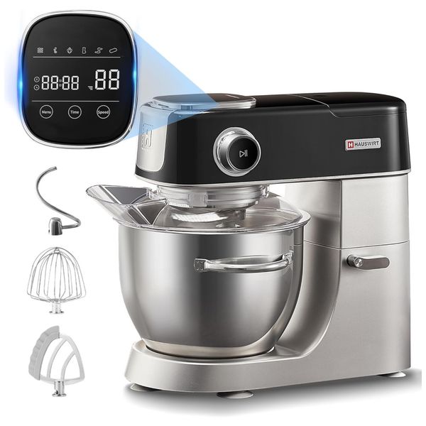 Batedeira 5L com 11 Velocidades, Tigela em Aço Inoxidável e 3 Acessórios, 110V 800W, HAUSWIRT, Preta