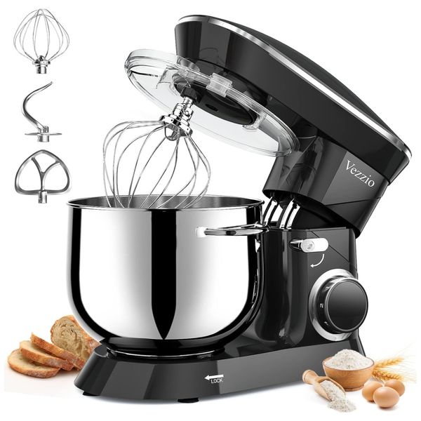 Batedeira 8,9L com 10 Velocidades, Tigela de Aço Inoxidável e Acessórios, 110V 660W, Vezzio, Preto