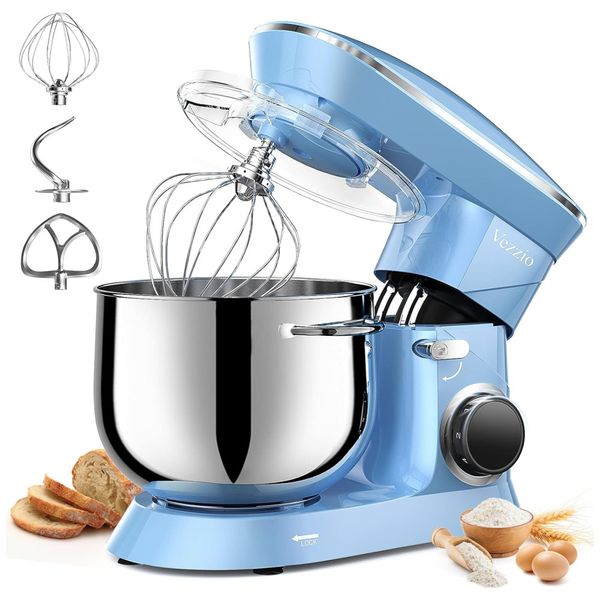 Batedeira 8,9L com 10 Velocidades, Tigela de Aço Inoxidável e Acessórios, 110V 660W, Vezzio, Azul