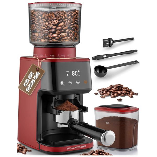 Moedor de Café com Rebarba Ajustável, Silencioso e 51 Configurações de Moagem, 110V, Zulay Kitchen, Vermelho