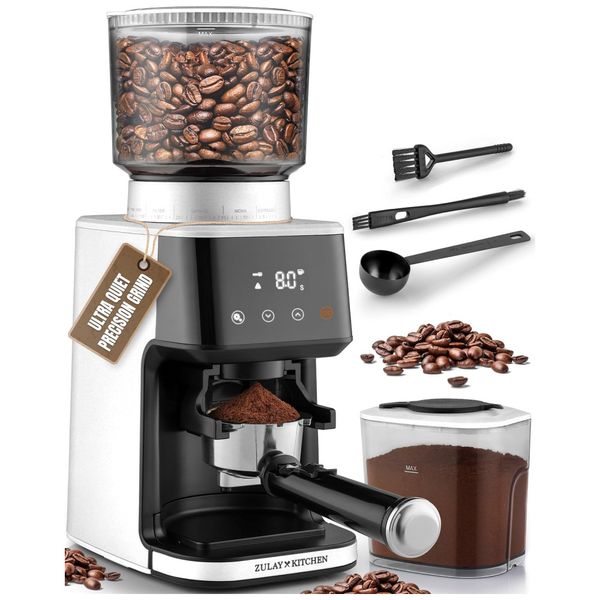 Moedor de Café com Rebarba Ajustável, Silencioso e 51 Configurações de Moagem, 110V, Zulay Kitchen, Branco