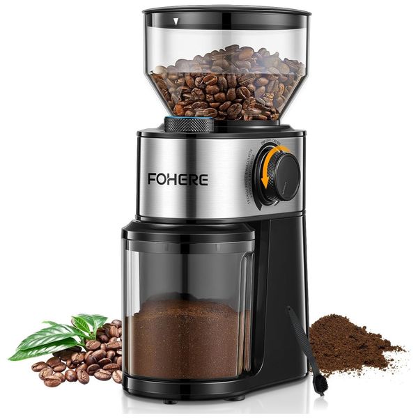 Moedor de Café Elétrico com 18 Configurações de Moagem e Capacidade até 14 Xícaras, 110V 200W, FOHERE, Preto