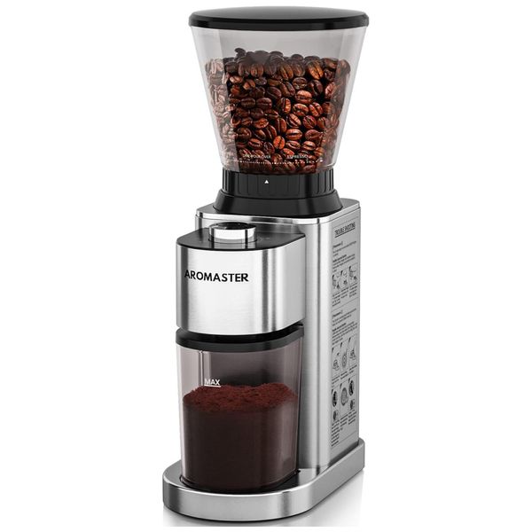 Moedor de Café Elétrico de Aço Inoxidável com 24 Configurações de Moagem, 110V, Aromaster, Prata