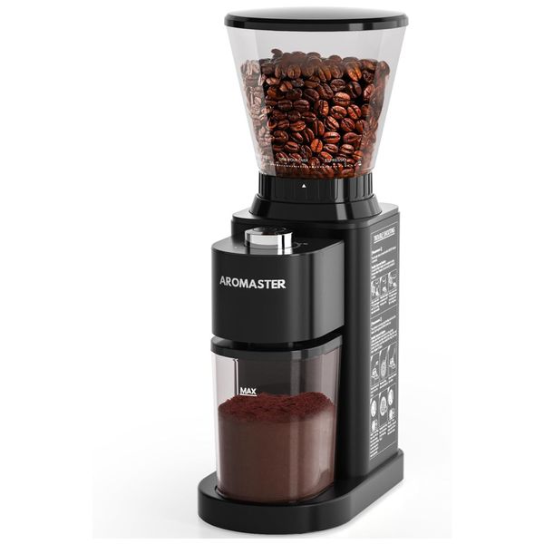Moedor de Café Elétrico de  Aço Inoxidável com 24 Configurações de Moagem, 110V, Aromaster, Preto