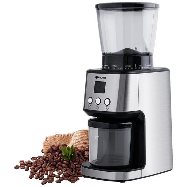 Moedor de Café Elétrico com Temporizador e 51 Configurações de Moagem, 110V 165W, Ollygrin, Prata