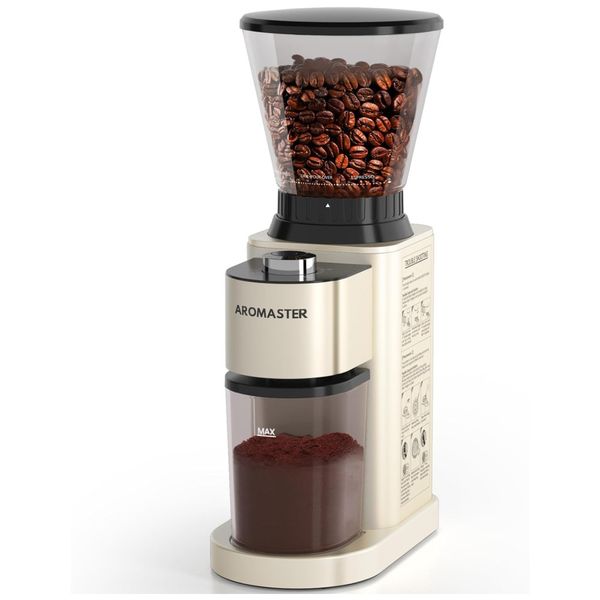 Moedor de Café Elétrico de Aço Inoxidável com 24 Configurações de Moagem, 110V,  Aromaster, Bege