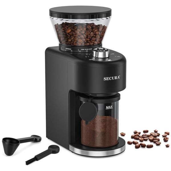 Moedor de Café Elétrico com 35 Configurações de Moagem e Capacidade até 12 xícaras, 110V, Secura, Preto