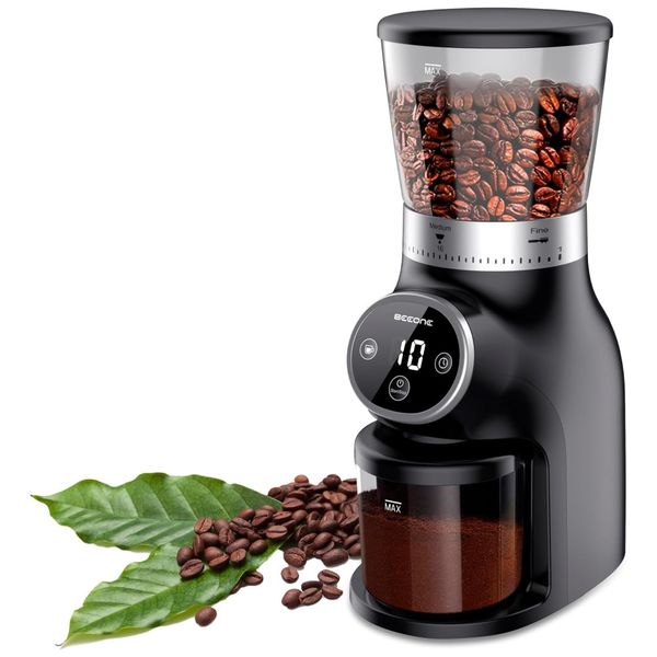 Moedor de Café Elétrico até 10 xícaras com 31 Configurações de Moagem e Display LED, 110V 200W, BEEONE, Preto