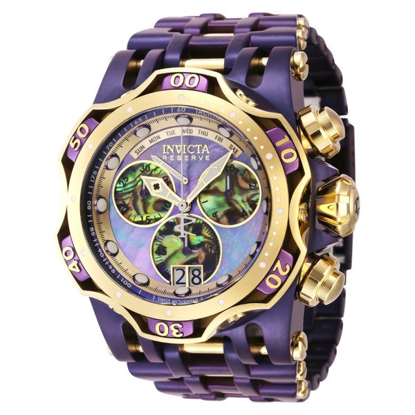 Reserve Chaos Swiss Ronda 8040.N Calibre Relgio masculino com mostrador Abalone - 54 mm. Ouro. Roxo 41400, Invicta