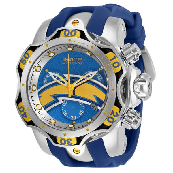 Relgio masculino NFL Los Angeles Chargers Swiss Ronda Z60 calibre - 52,5 mm. Ao. Amarelo. Azul Marinho 33078, Invicta