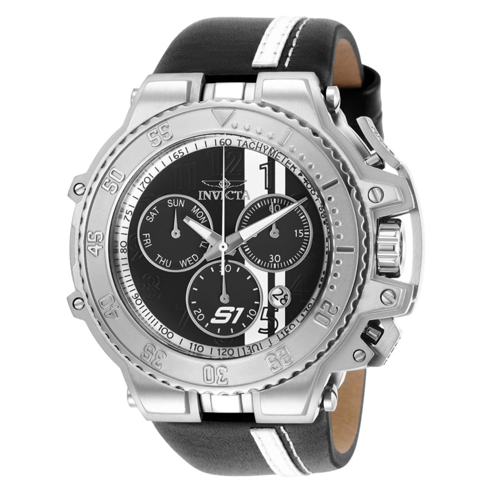 Relógio de pulso masculino Concorso Laureate 210B com cronógrafo de 48 mm, mostrador preto e pulseira de couro azul, Stuhrling.