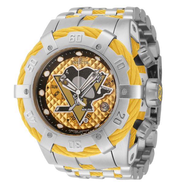 Relgio masculino NHL Pittsburgh Penguins 53 mm. Ao. Amarelo 42015, Invicta