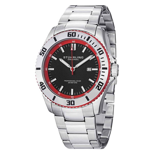 Bermudas 714: Relógio Masculino com Mostrador Preto e Pulseira de Aço Inoxidável Prateada de 44mm, da Stuhrling.