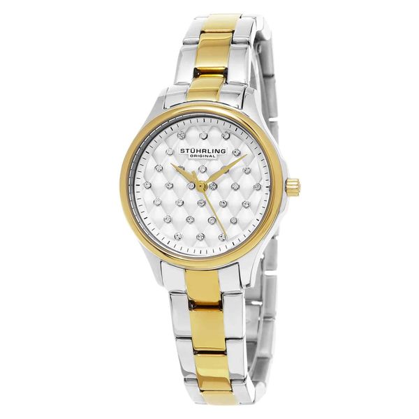 Relógio Audrey 783 30mm com Mostrador Prateado e Pulseira de Aço Inoxidável Dourada, da Stuhrling.