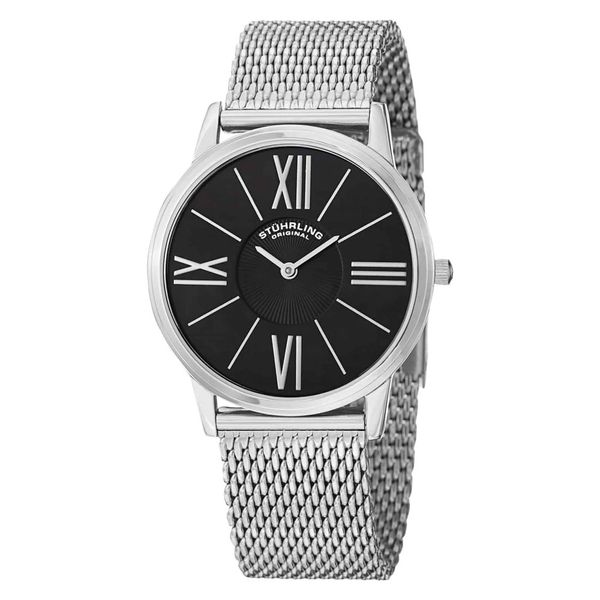 Relógio Ascot Solei Elite 533M com mostrador preto e pulseira de aço inox prateado de 38mm - Stuhrling.