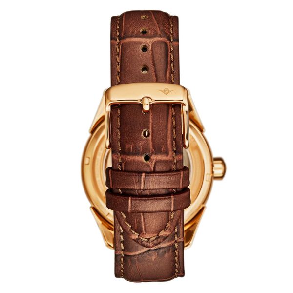 Relógio Vanguard 1019 Automático Dual Time 42mm, Mostrador e Alça Marrom, Moldura Dourada - Stuhrling.