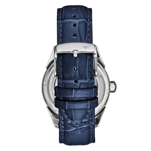 Relógio Automático Vanguard 1019 Dual Time 42mm com Mostrador e Pulseira Azul e Moldura Prateada da Stuhrling.
