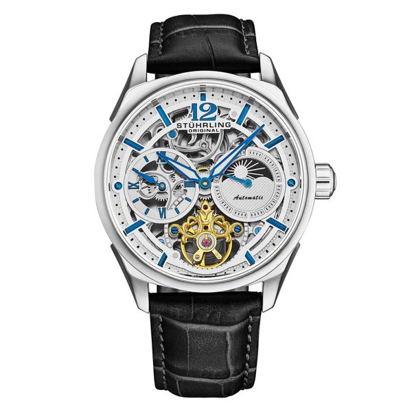 Relógio Vanguard 1019 Automático Dual Time 42mm com Mostrador Prateado e Pulseira Preta - Stuhrling.