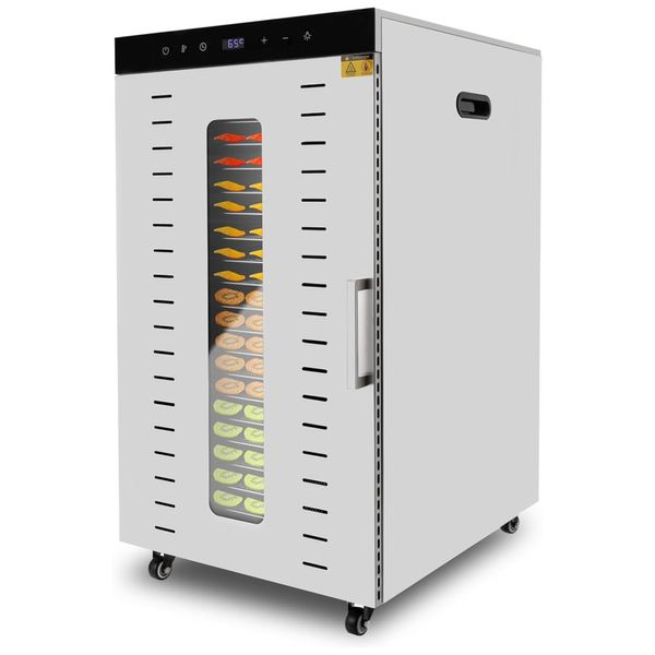 Desidratador de Alimentos Profissional com 20 Bandejas em Aço Inoxidável, Temporizador 24H e Controle de Temperatura, 110V 1700W, LSYSGSB, Prata