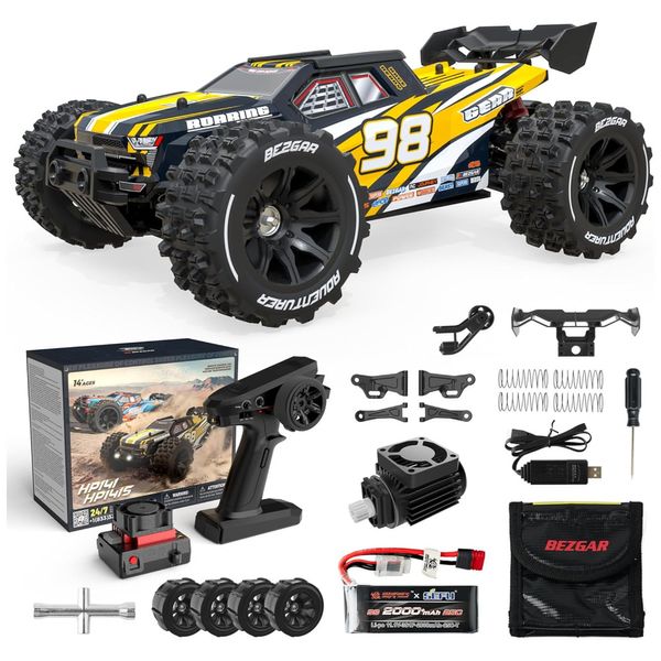 Carro RC 4X4 a Prova d'Água Escala 1:14, Atinge 80 km/h, para Adultos e Adolescentes, BEZGAR HP141S, Amarelo