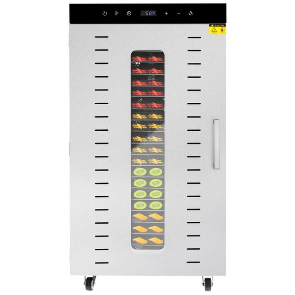 Desidratador de Alimentos em Aço Inoxidável com 20 Bandejas, Controle de Temperatura e Temporizador, 110V 1700W, SAHUANIYE, Prata