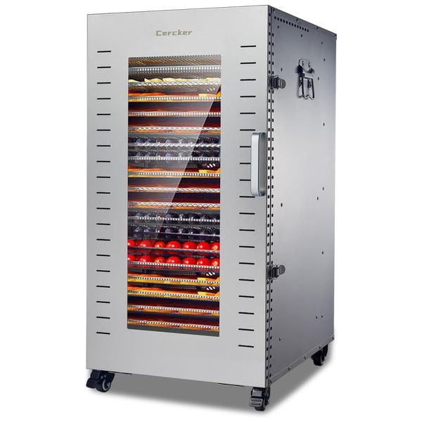 Desidratador de Alimentos Comercial com 22 Bandejas, Temperatura Ajustável, 6 Bandejas de Silicone, Ganchos e Rack Suspenso, 220V 2500W, Cercker,