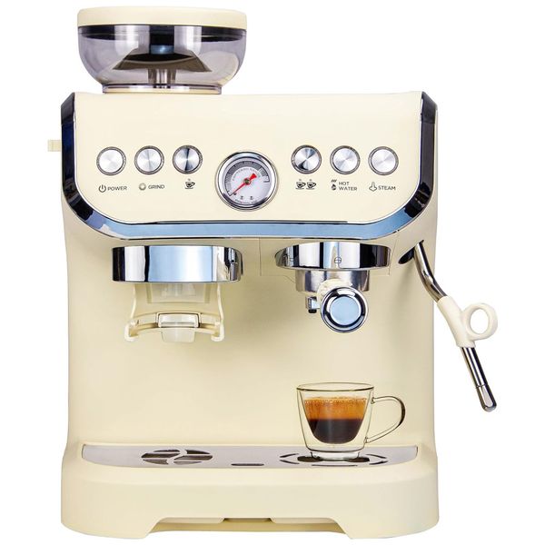 Máquina de Café 15 Bar com Vaporizador, Moedor Embutido e Tanque de Água Removível de 2L, 110V 1450W, MIROX, Bege