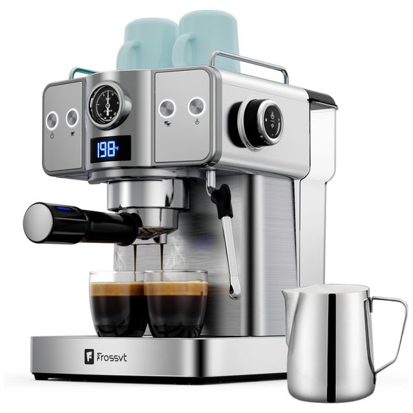 Máquina de Café Expresso de Alta Pressão 20 Bar com Bocal de Leite e Tanque de Água de 1,8L, 110V 1350W, Frossvt, Prata